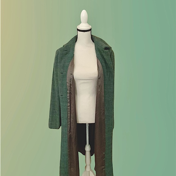 EUC! WOMEN’S VINTAGE GRAYISH-GREEN TWEED WOOL LONG COAT - Picture 11 of 11